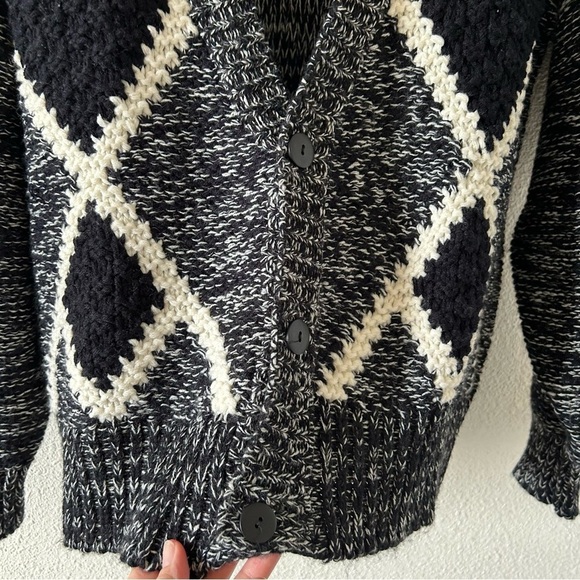VTG Front Line Men’s Knit Cardigan Medium Black White Argyle Preppy Grandpa - Picture 5 of 11